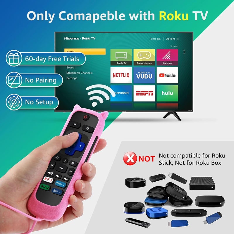 OneBom (2+2 Packs) Replacement Remote for Roku TV with Soft Protective Silicone Cover(Glow in The Dark), Universal Remote for TCL Roku/Hisense Roku/Onn Roku/Sharp Roku/Element Roku/Philips Roku Smart TV - Image 2